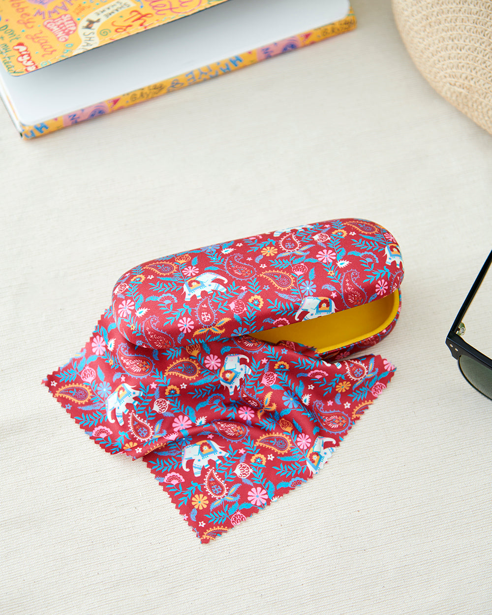 Chumbak Paisley Blossoms Red Eyewear Case