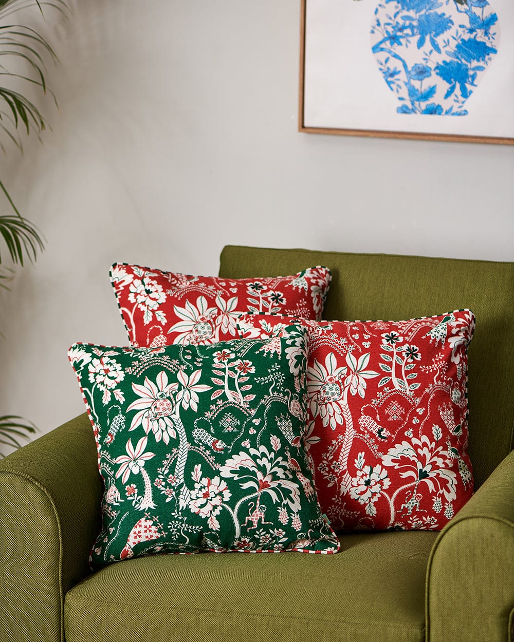 Chumbak Bageecha 16" Kasuti Cushion Cover Set  | Set of 3 