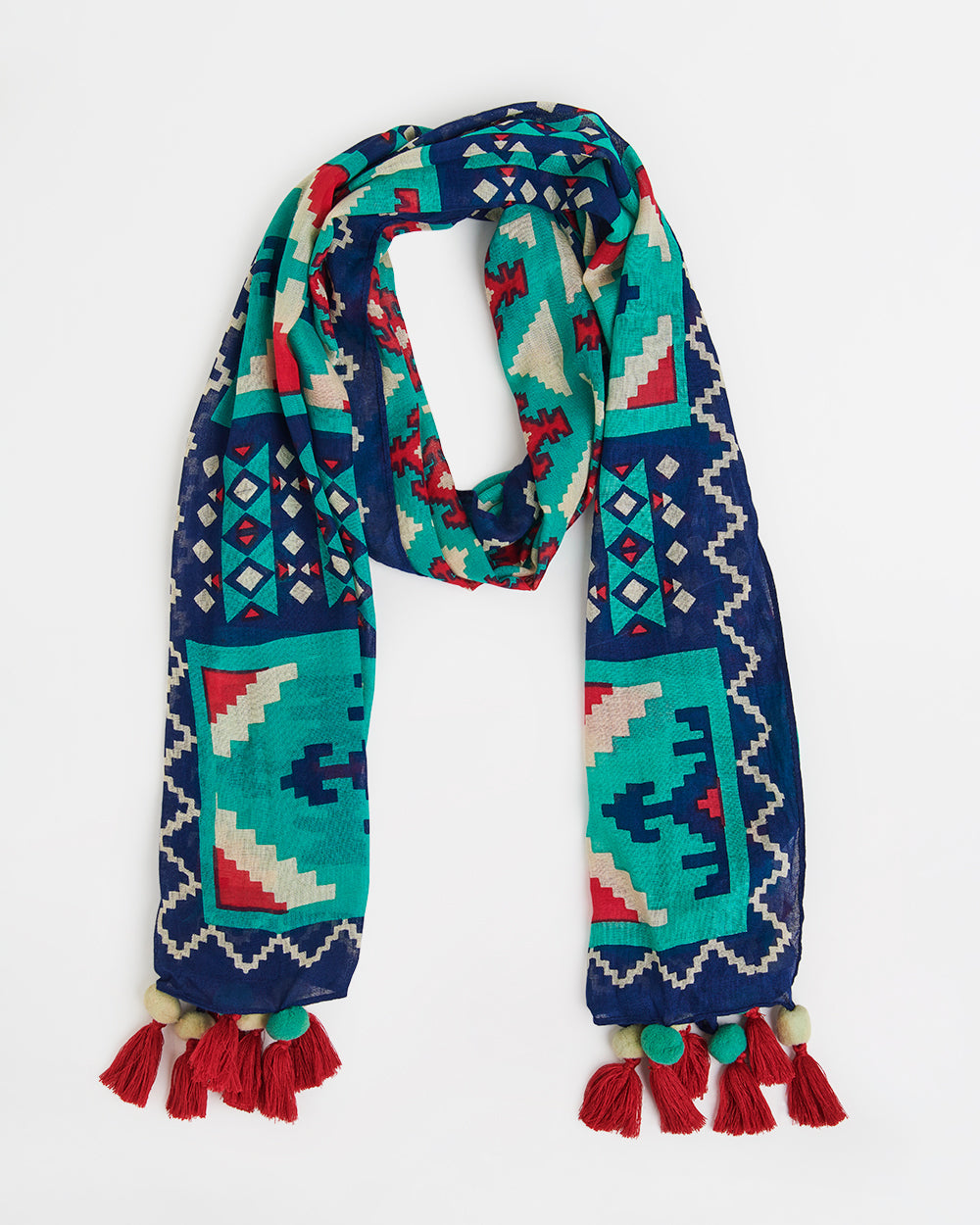 Mercado Aztec Tassels Scarf - Rectangular 