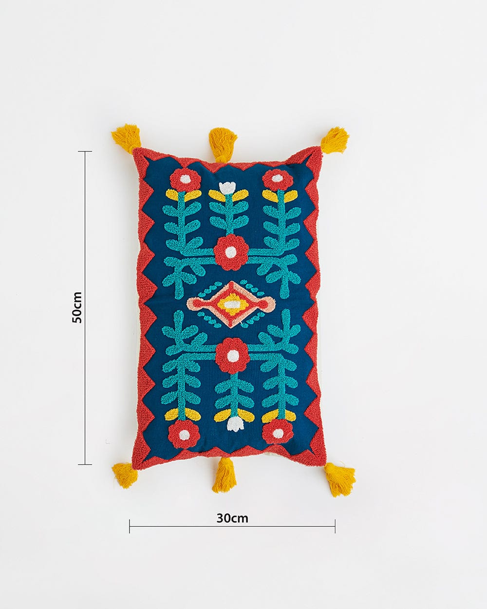 Chumbak Moroccan Mirror work Cushion with Tassele – 30X50 CM