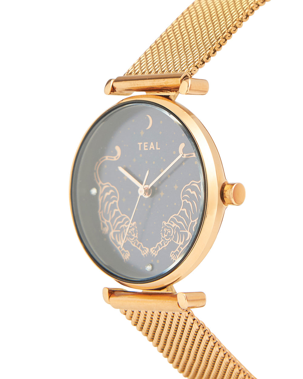 Teal by Chumbak Tiger-Tiger Watch | Metal Mesh Strap - Gold