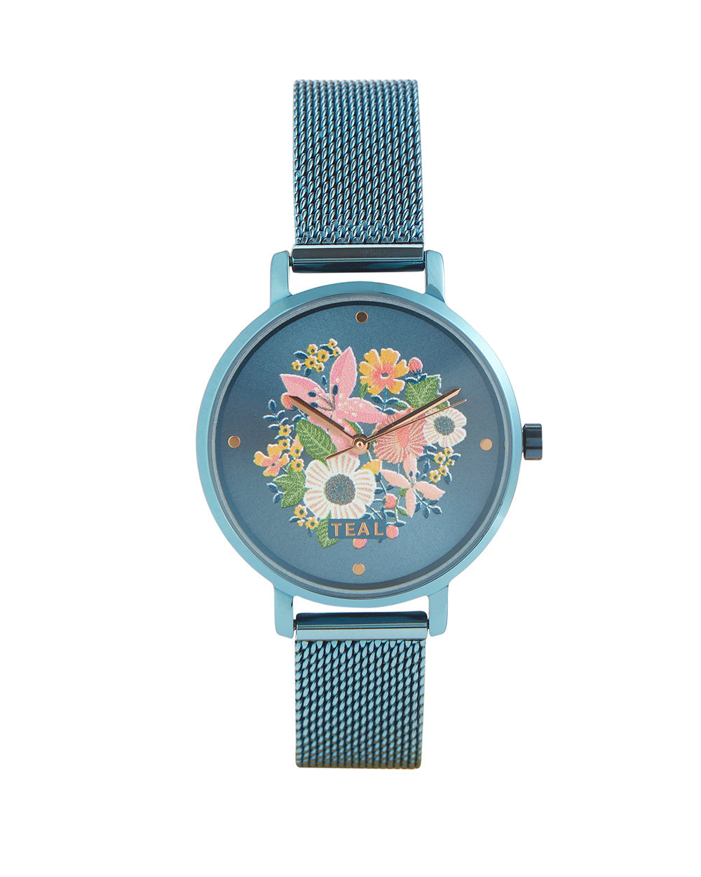 Teal by Chumbak Wildflower Watch| Metal Mesh Strap - Blue