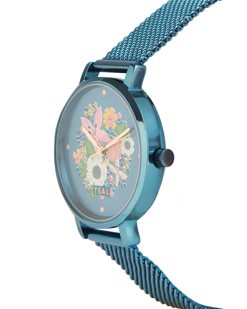 Teal by Chumbak Wildflower Watch| Metal Mesh Strap - Blue