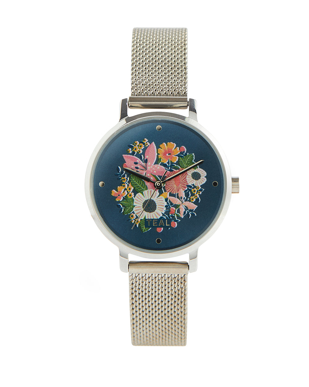 Teal by Chumbak Wildflower Watch Metal | Mesh Strap - Silver