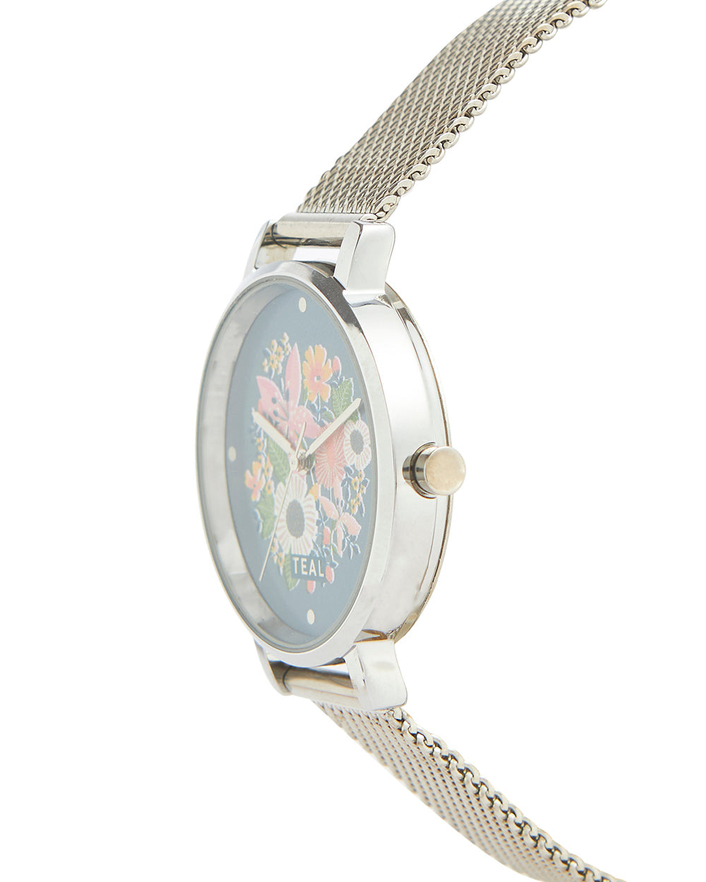 Teal by Chumbak Wildflower Watch Metal | Mesh Strap - Silver