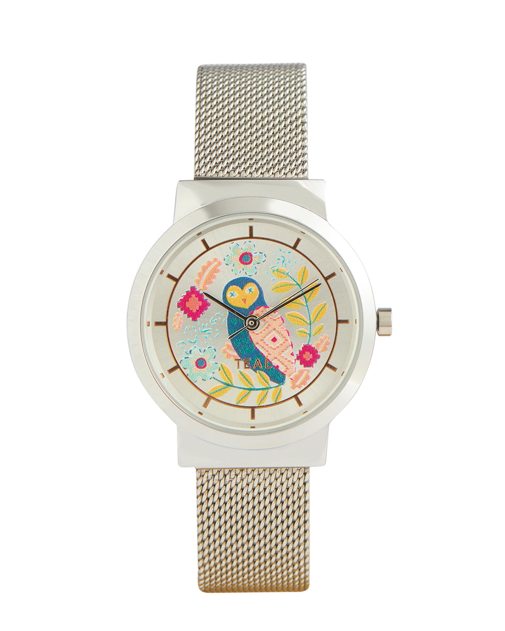 Teal by Chumbak Owlsome Watch | Metal Mesh Strap - Silver