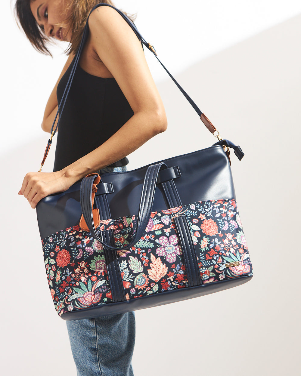 Batik Bloom Work Tote, Navy