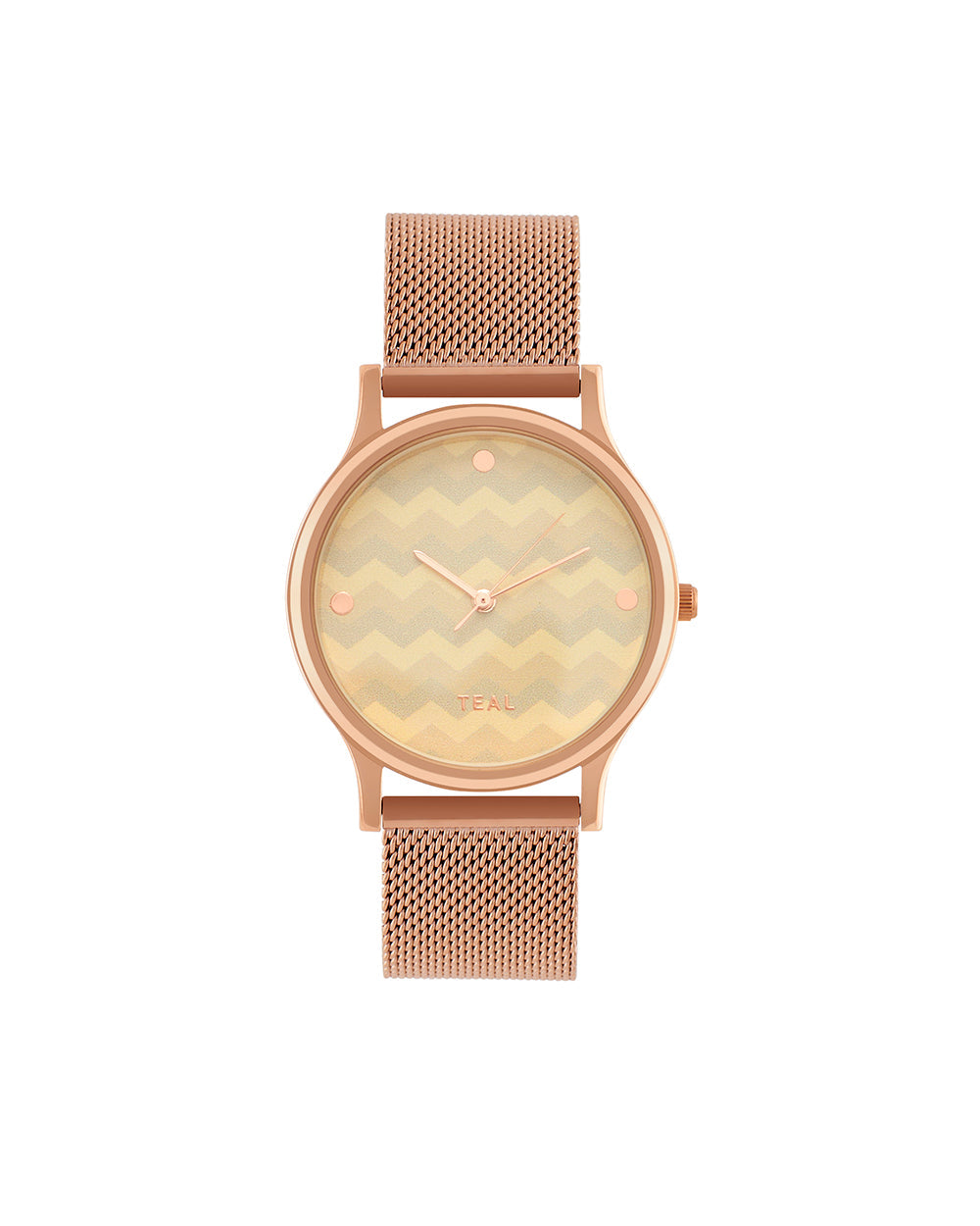 Teal by Chumbak Chevron Watch,Stainless Steel Mesh Strap