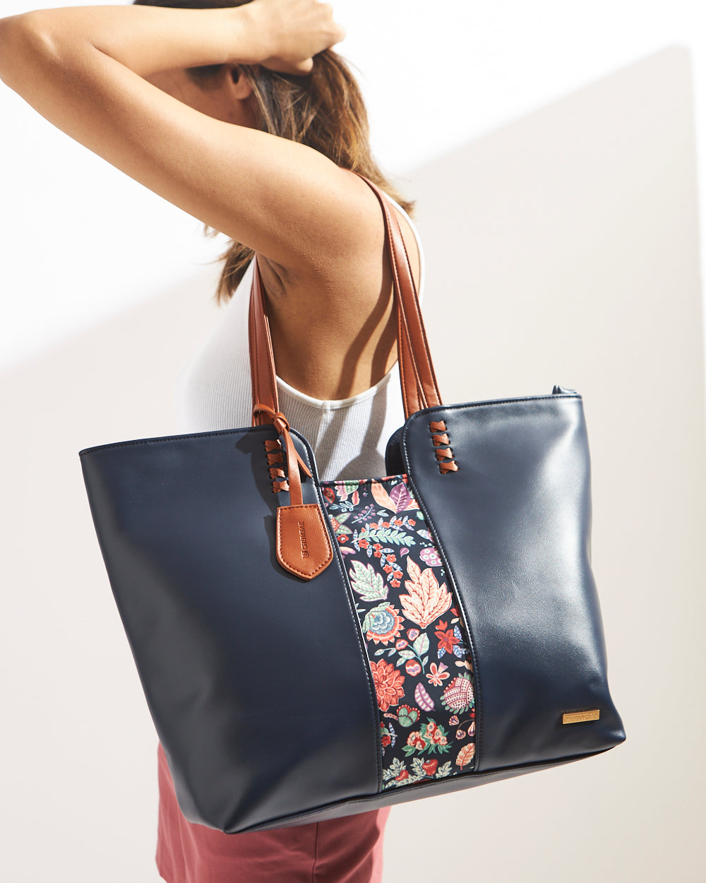 Batik Bloom Tote, Navy