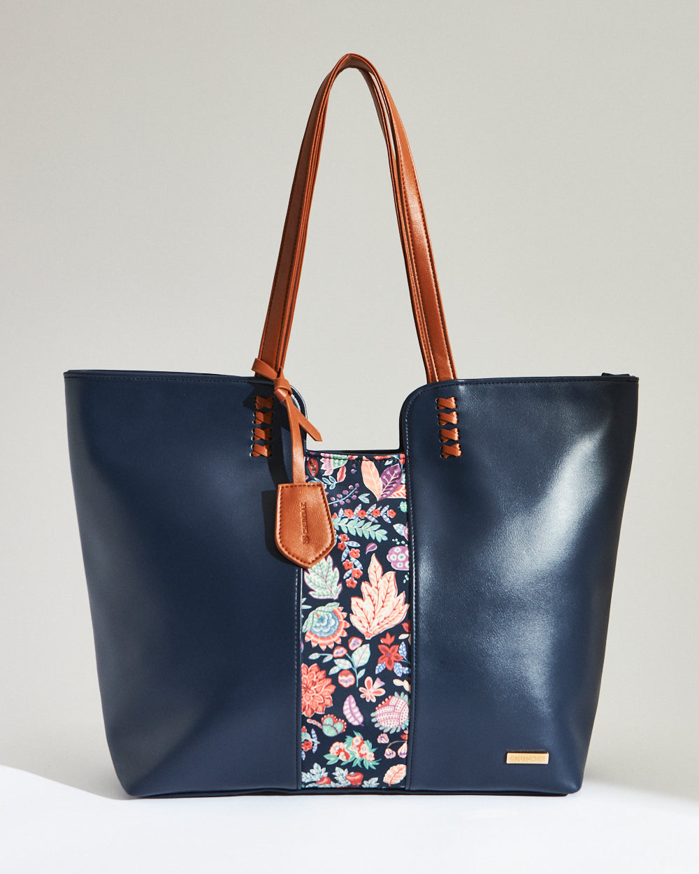 Batik Bloom Tote, Navy