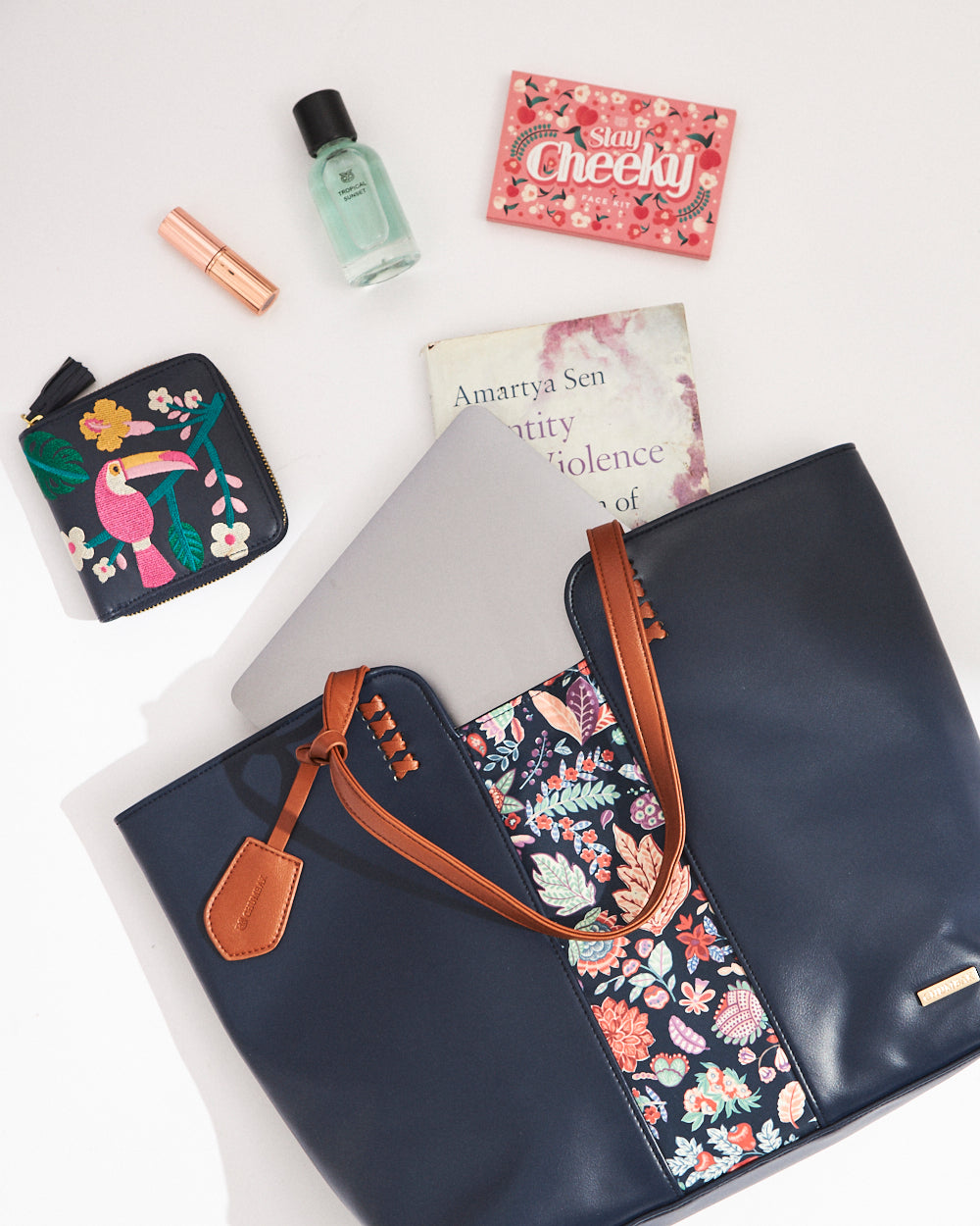 Batik Bloom Tote, Navy