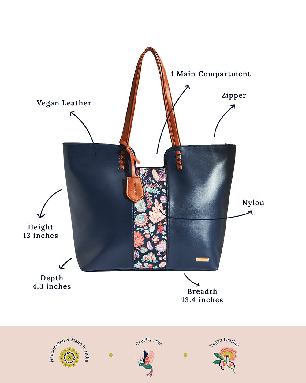 Batik Bloom Tote, Navy