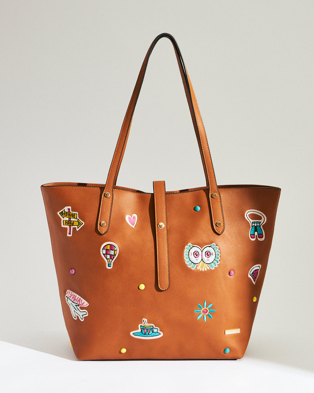 Embroidered Tote | Travel Patches - Tan