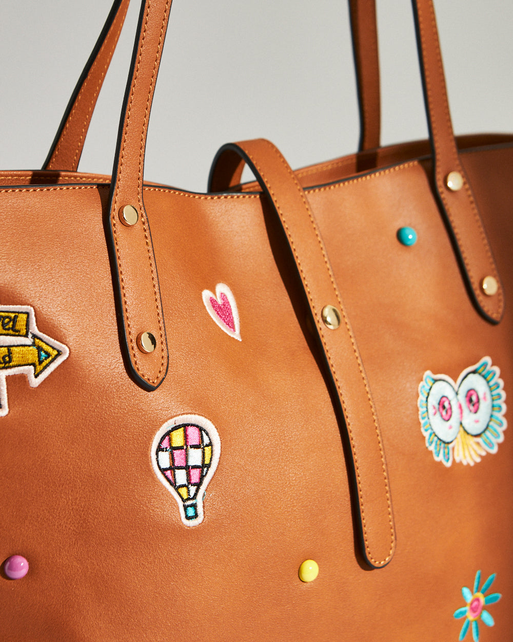 Embroidered Tote | Travel Patches - Tan