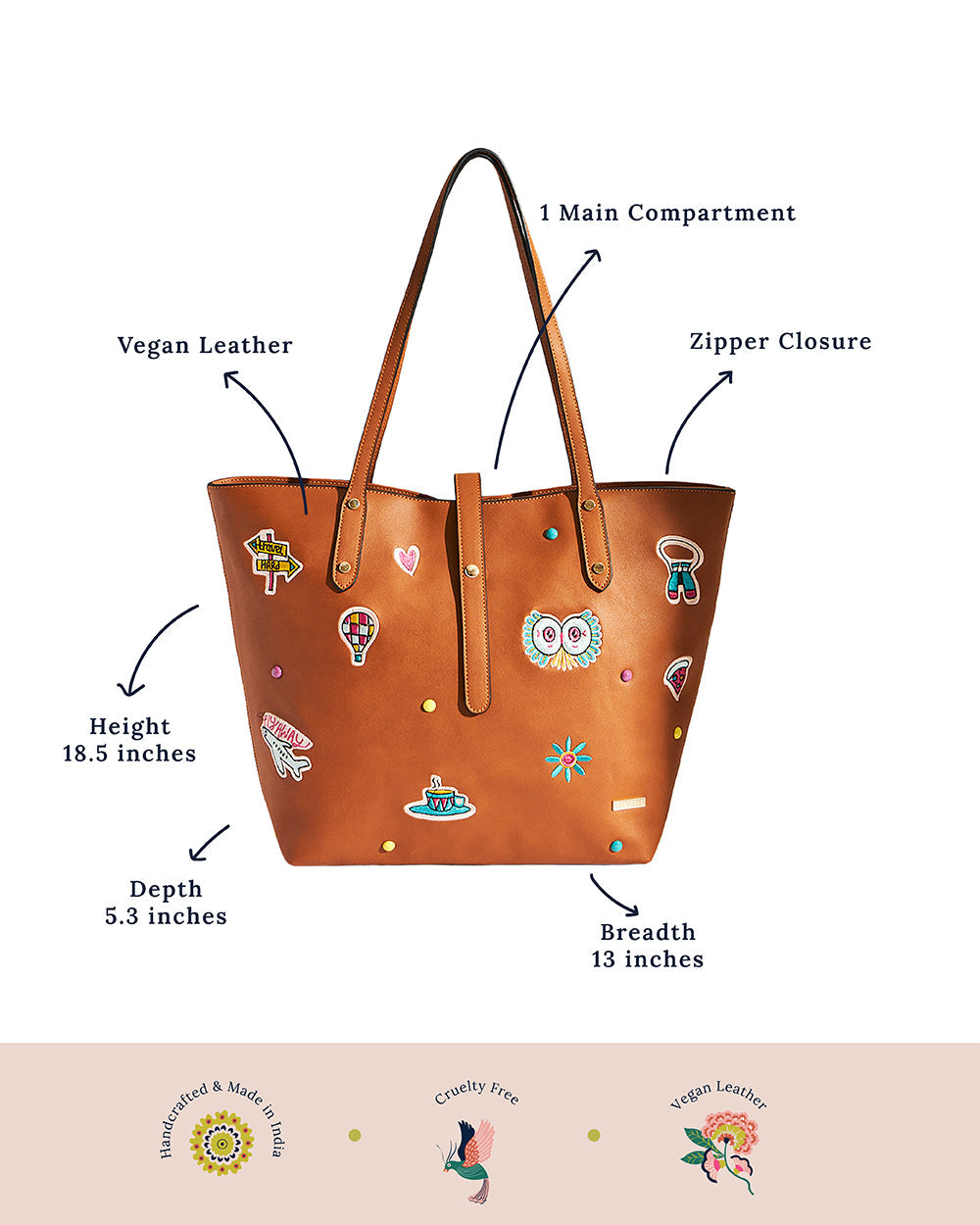 Embroidered Tote | Travel Patches - Tan