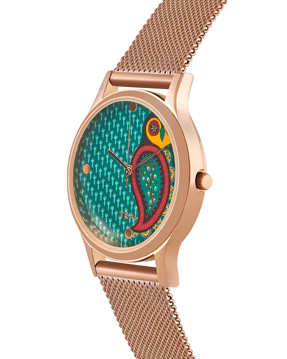 Teal by Chumbak Folk Owl Watch,Stainless Steel Mesh Strap