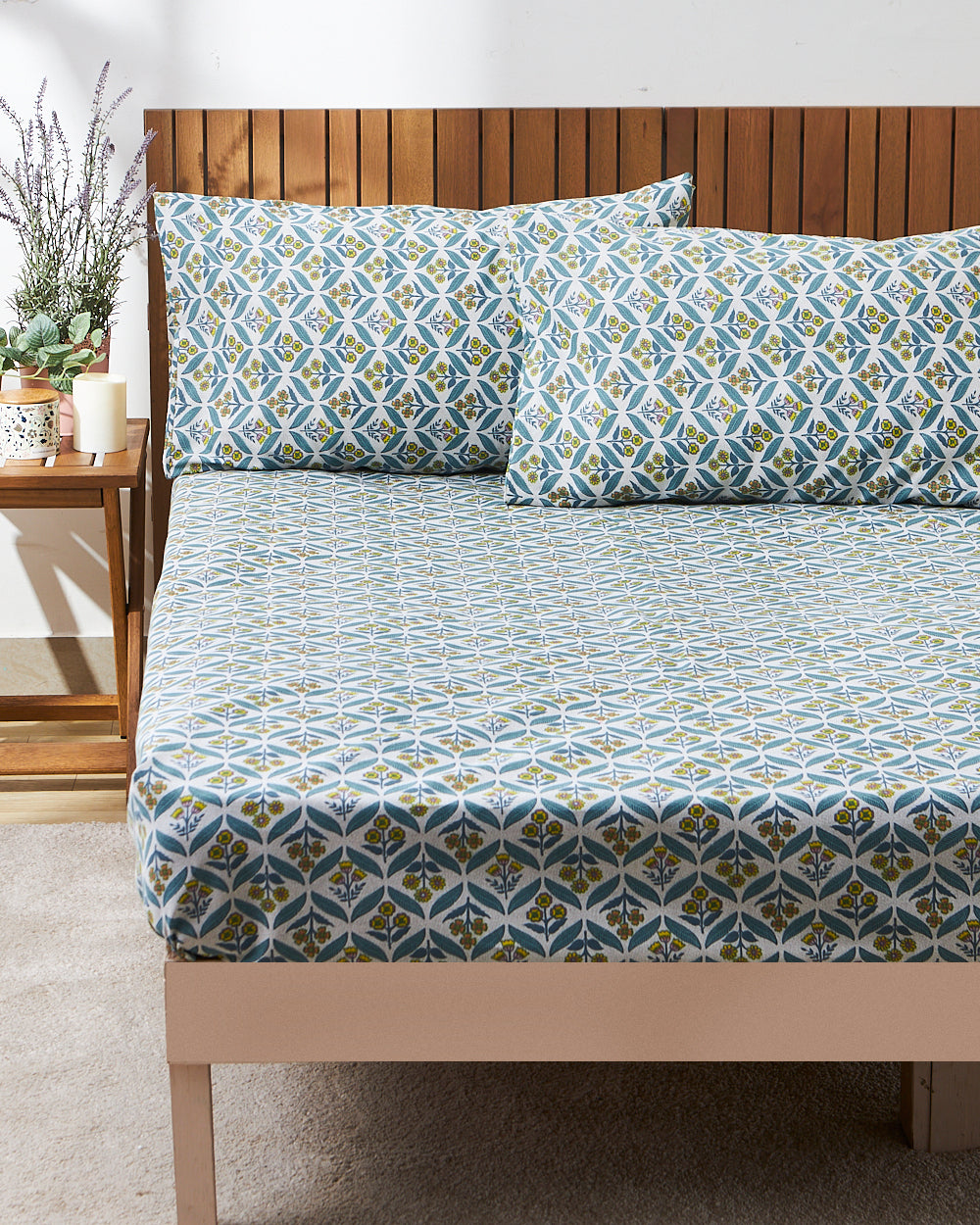 TEAL by Chumbak Jaipuri Bedsheet, Blue - Queen size, 104 TC