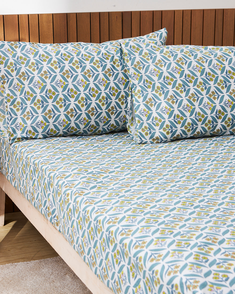 TEAL by Chumbak Jaipuri Bedsheet, Blue - Queen size, 104 TC