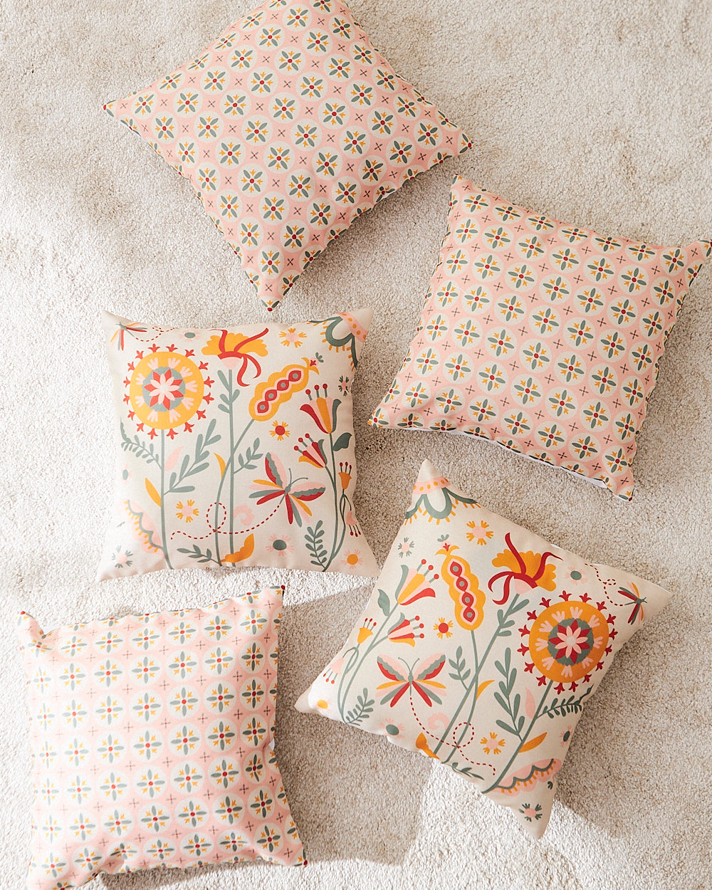 Teal by Chumbak | Sunshine Garden  16" Cushion Covers, Set of 5