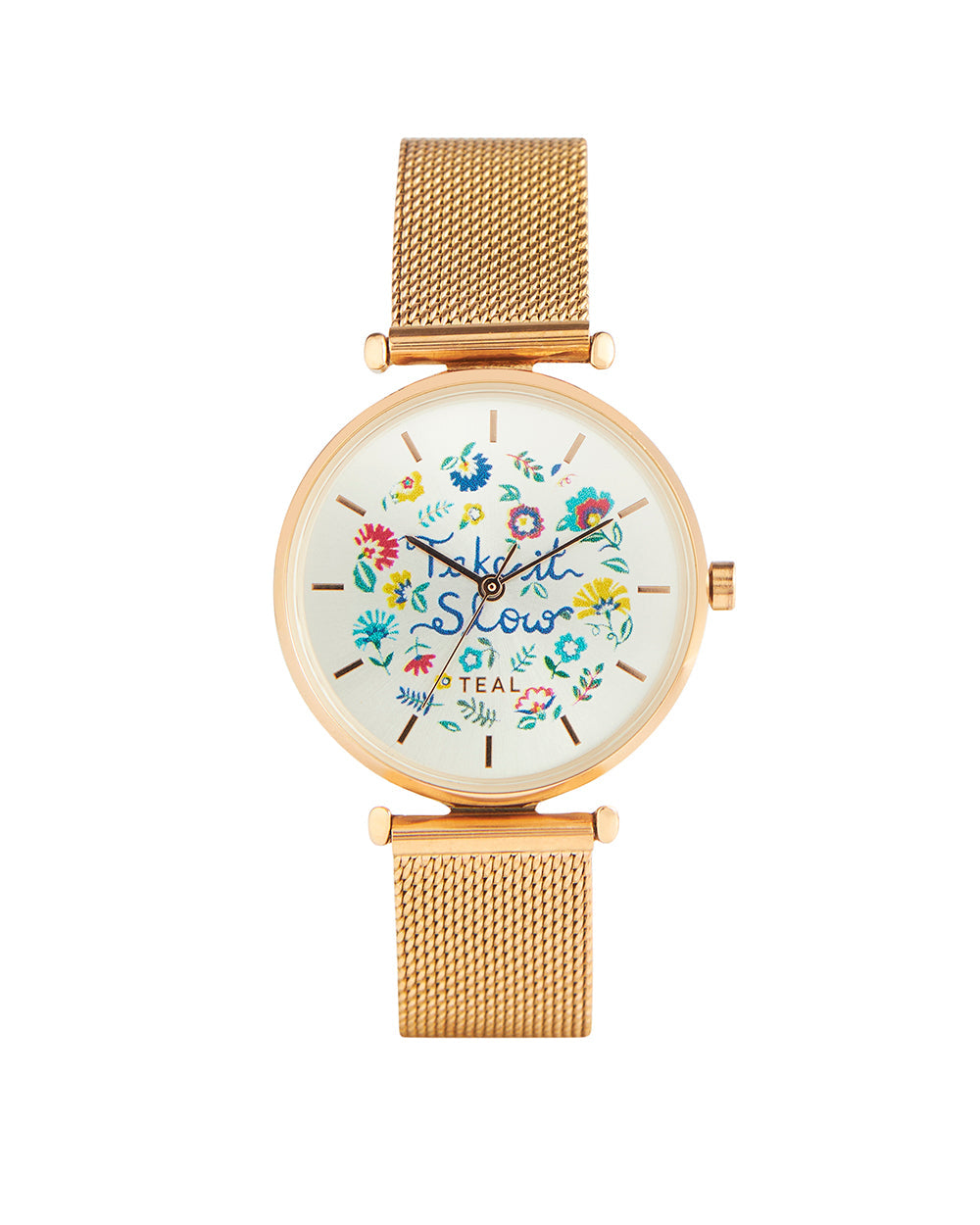 Teal by Chumbak "Take It Slow" Watch | Metal Mesh Strap - Gold