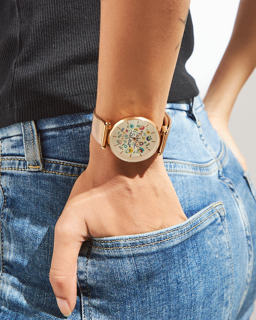 Teal by Chumbak "Take It Slow" Watch | Metal Mesh Strap - Gold