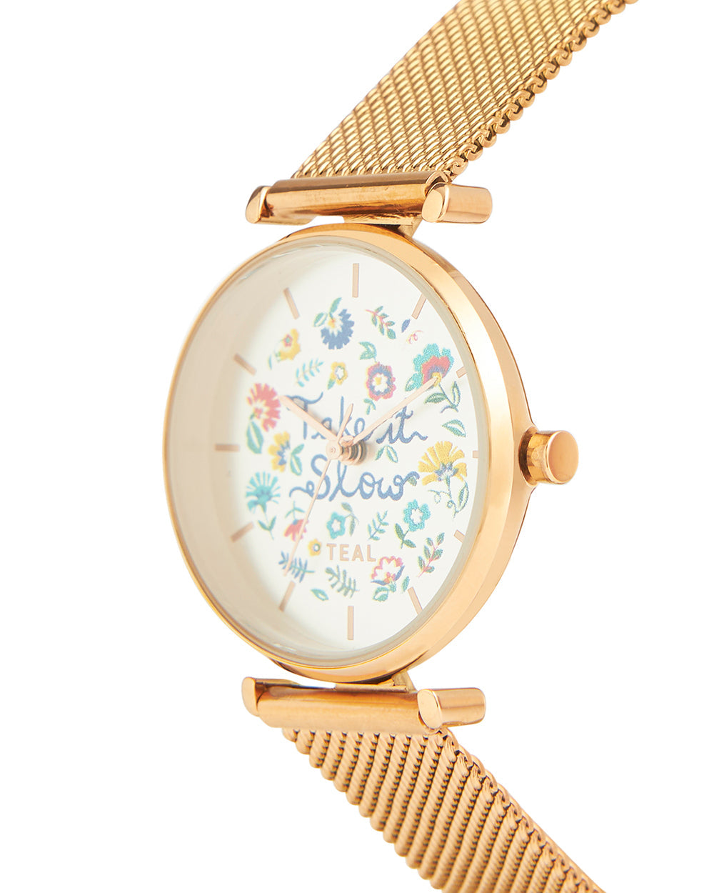 Teal by Chumbak "Take It Slow" Watch | Metal Mesh Strap - Gold