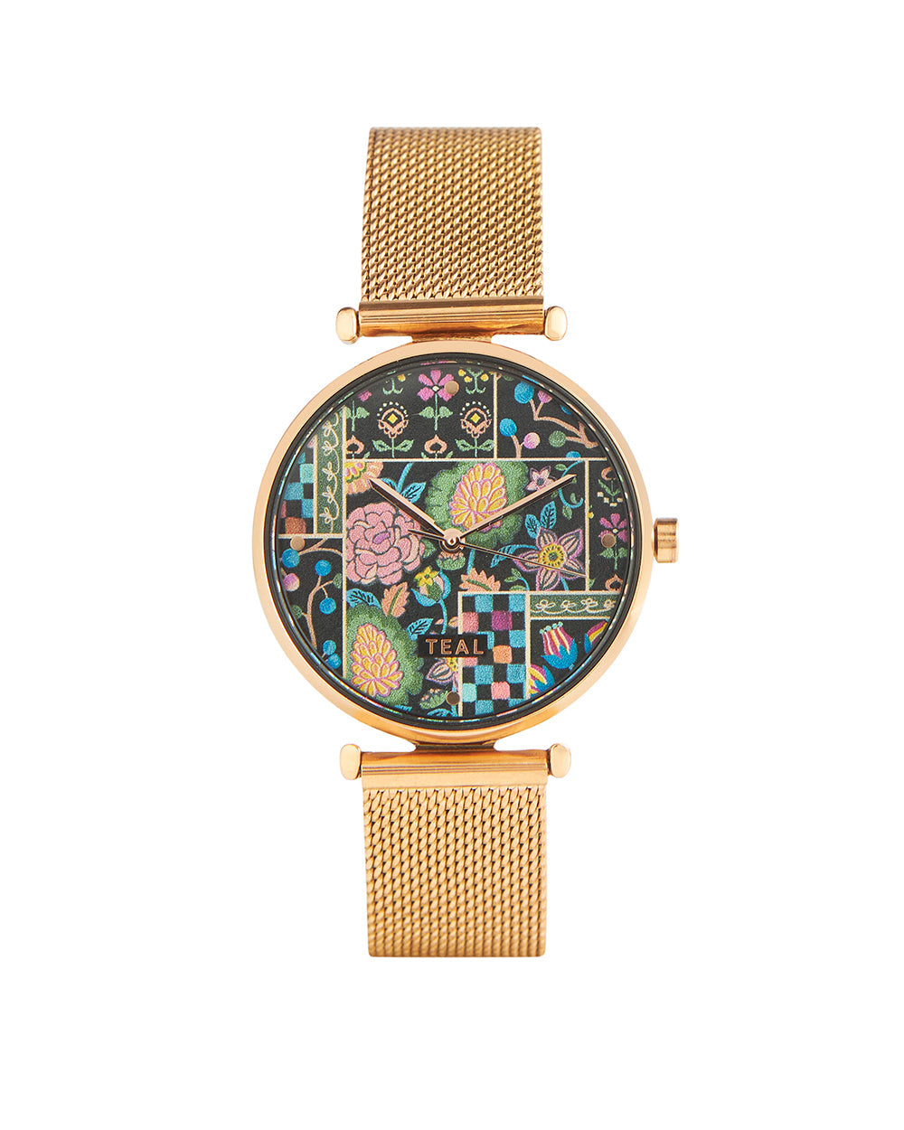 Teal by Chumbak Jungle Jumble Watch | Metal Mesh Strap - Black