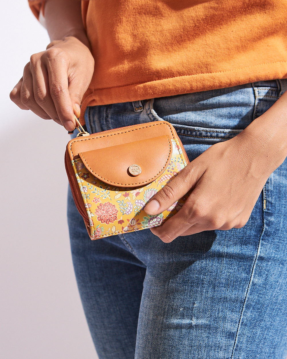 Batik Bloom Mini Wallet, Mustard