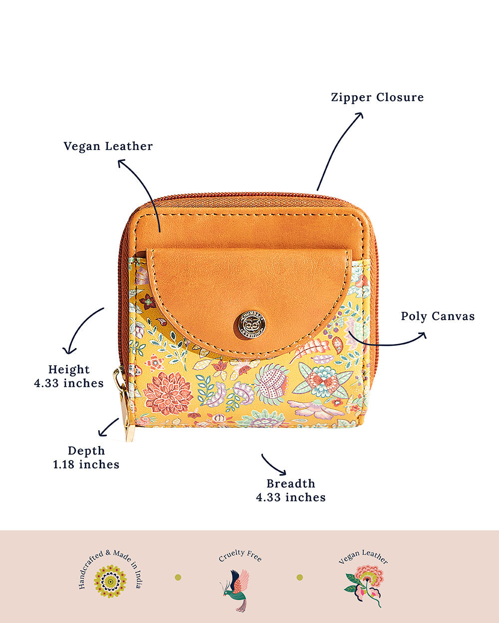 Batik Bloom Mini Wallet, Mustard