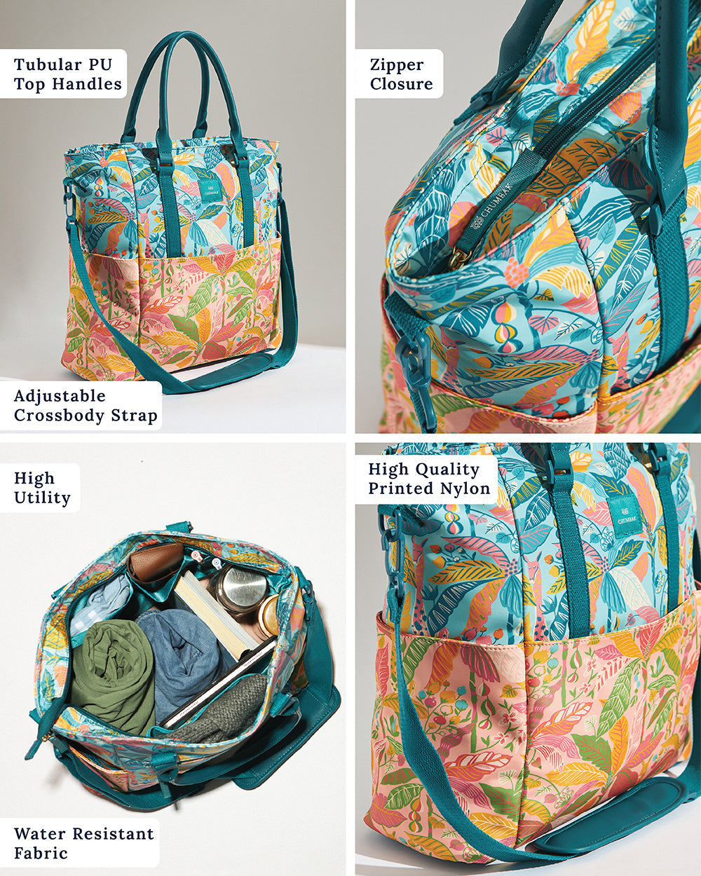 Travel Tote | Large Sized | Adjustable Cross Body Strap | Water Resistant Fabric