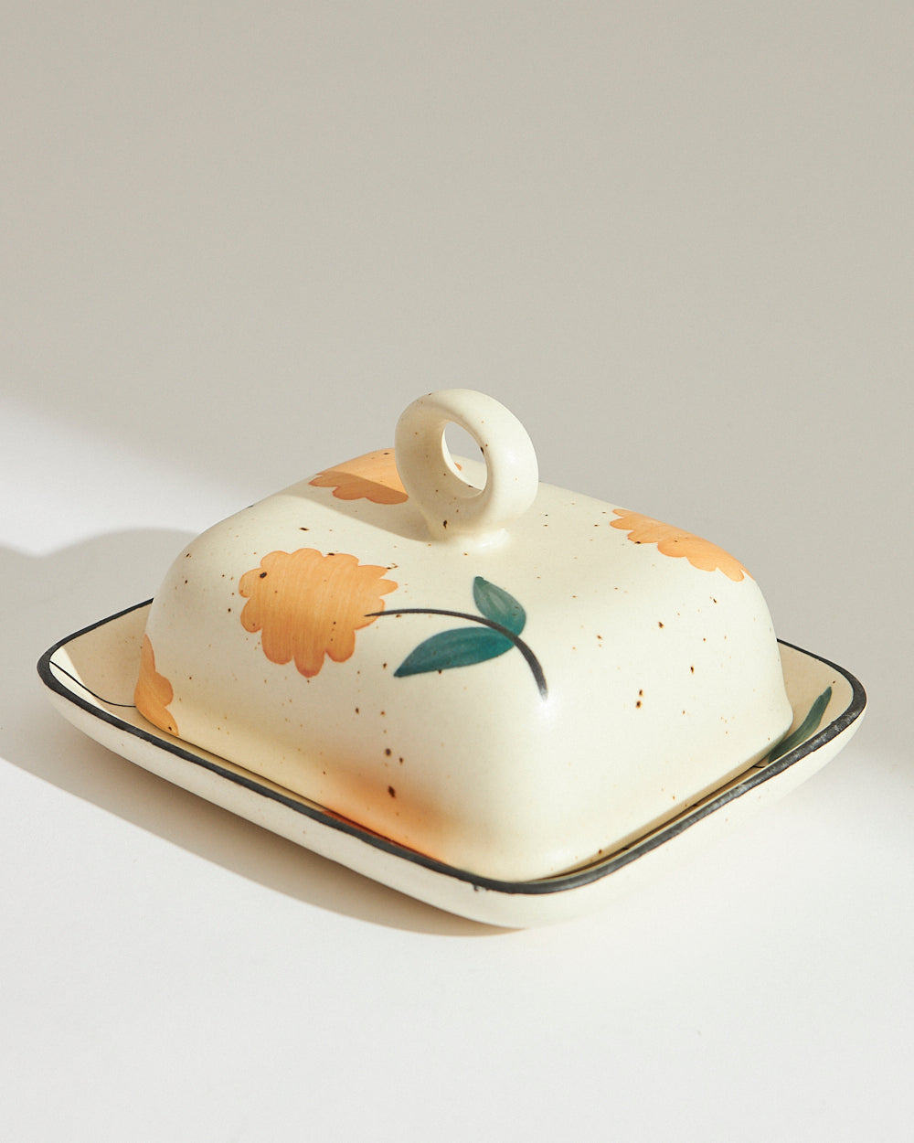 Marigold Butter Dish| Handpainted Stoneware