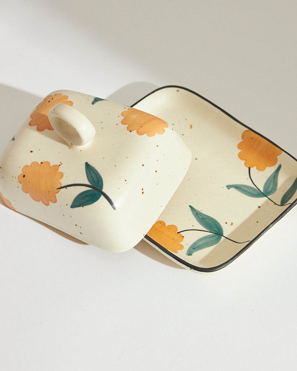 Marigold Butter Dish| Handpainted Stoneware