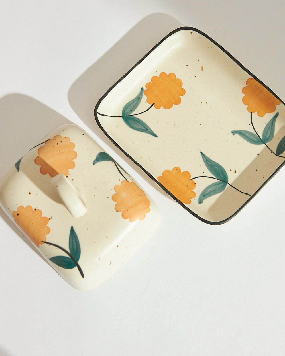 Marigold Butter Dish| Handpainted Stoneware