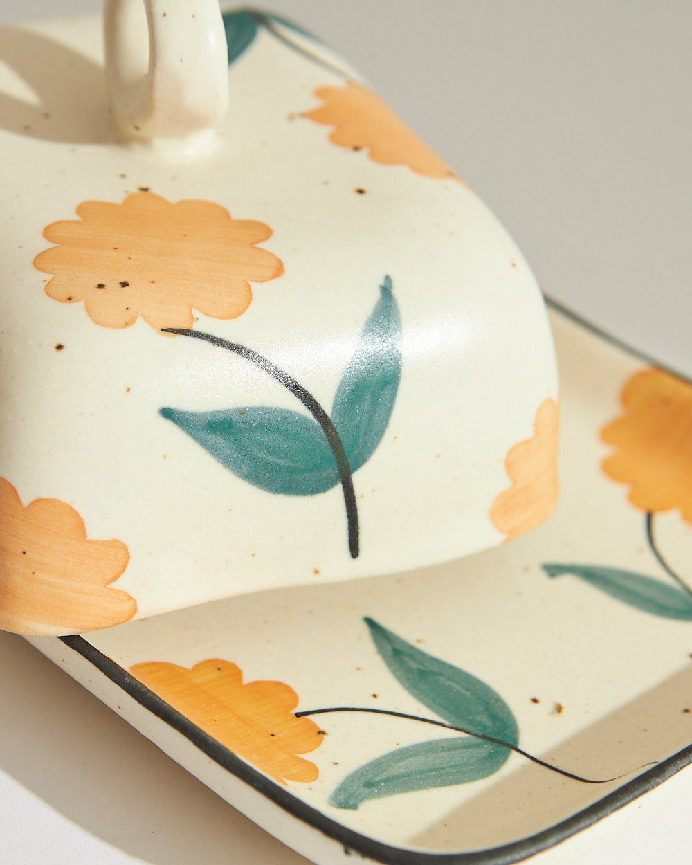 Marigold Butter Dish| Handpainted Stoneware