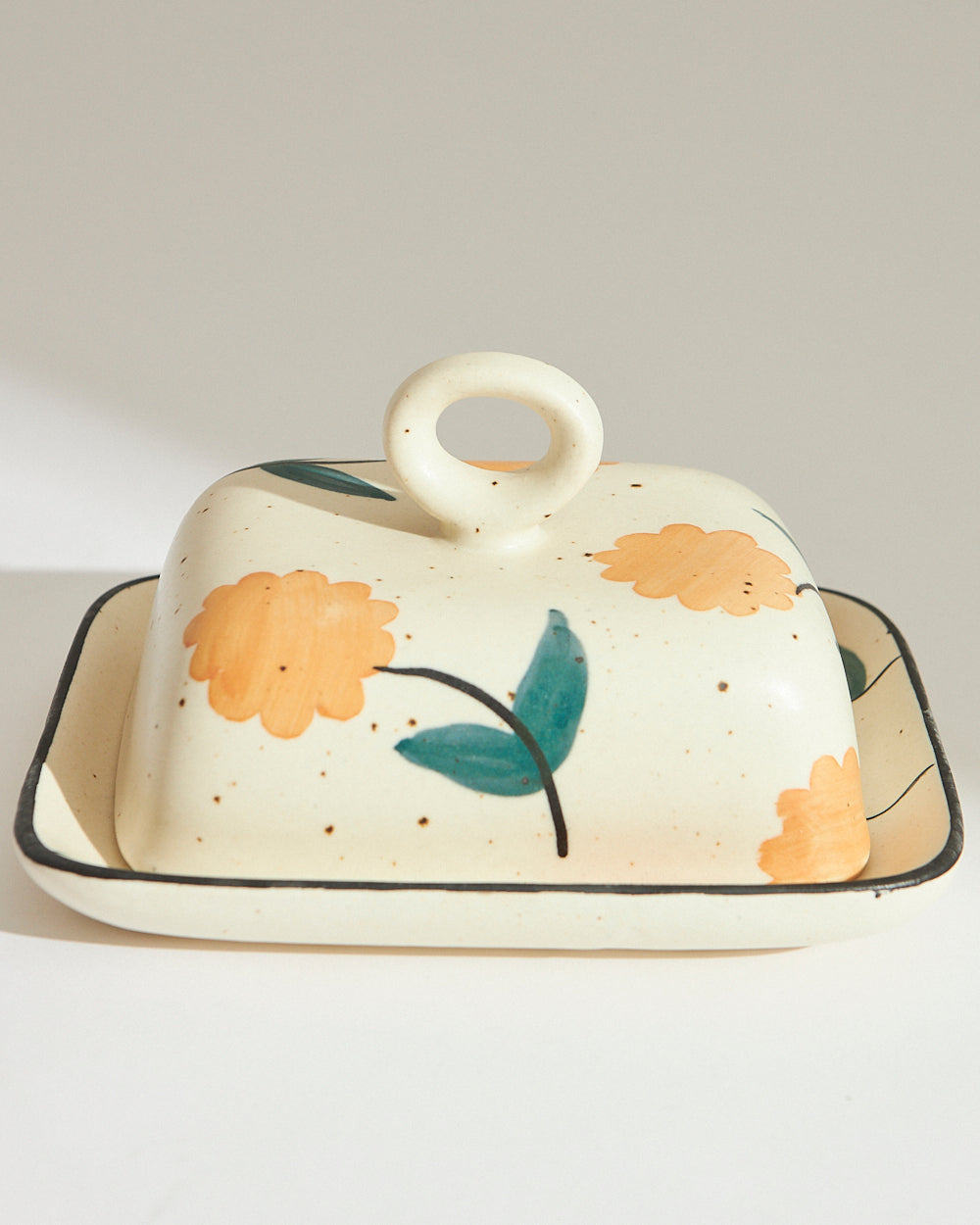 Marigold Butter Dish| Handpainted Stoneware