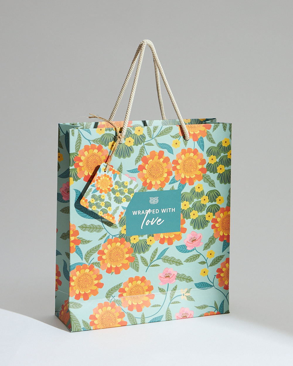 Marigold Gift Bag with Tag, Teal