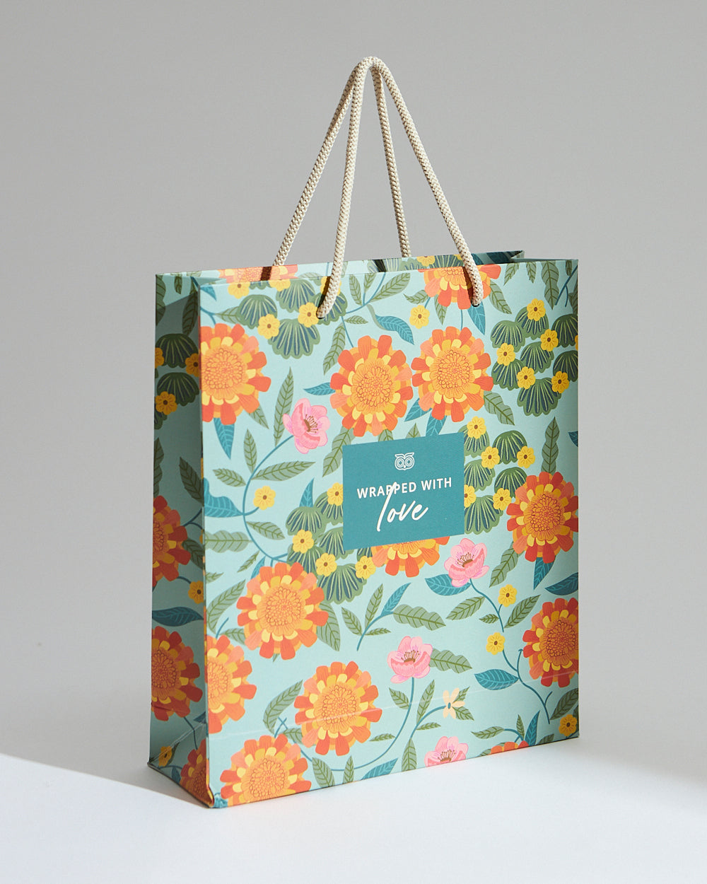 Marigold Gift Bag with Tag, Teal