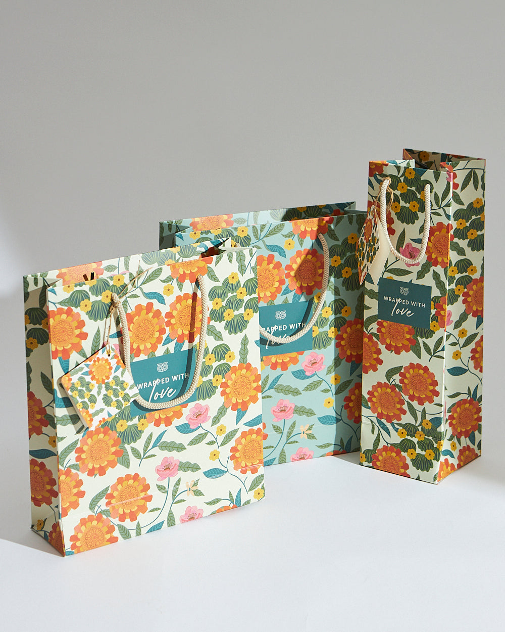 Marigold Gift Bag with Tag, Teal