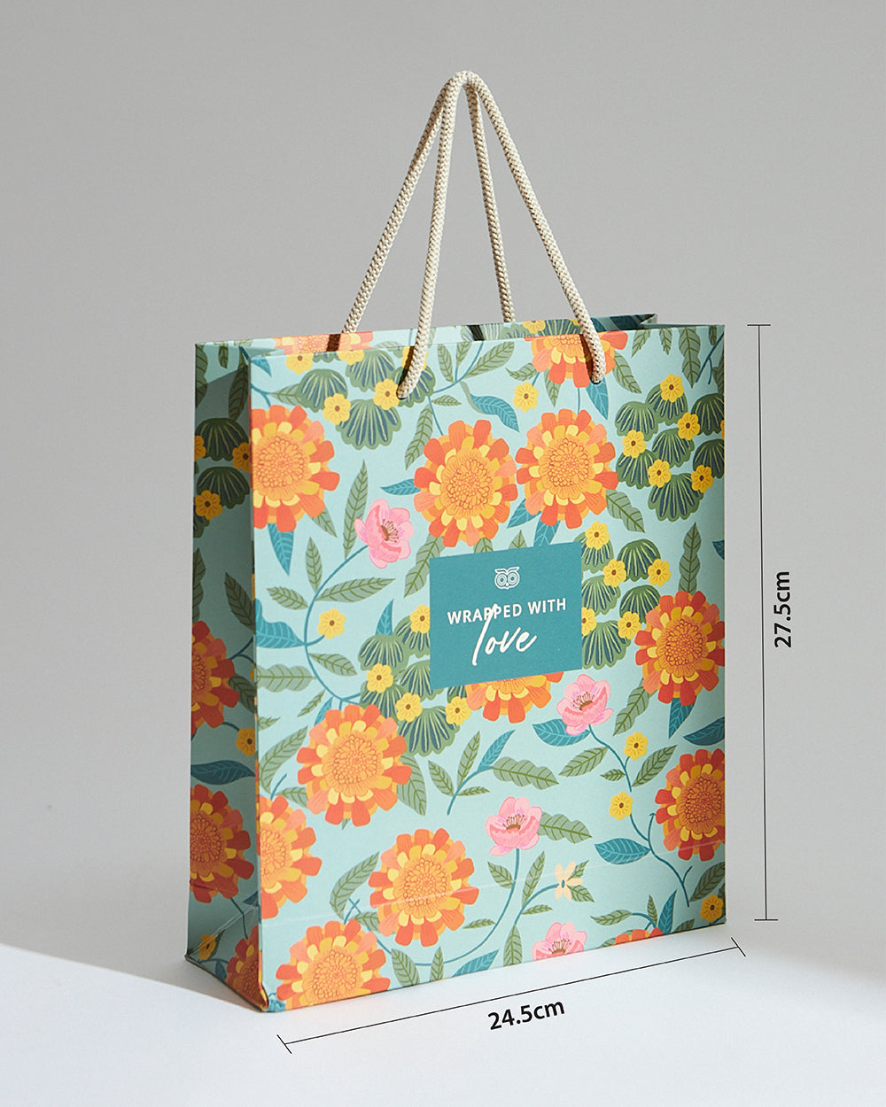 Marigold Gift Bag with Tag, Teal