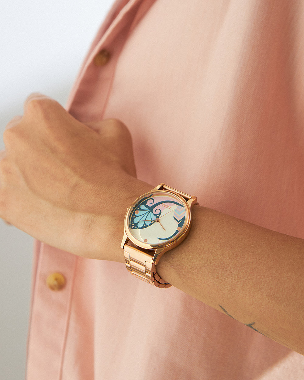 Teal By Chumbak | Urban feathers Watch - Metal Link Strap
