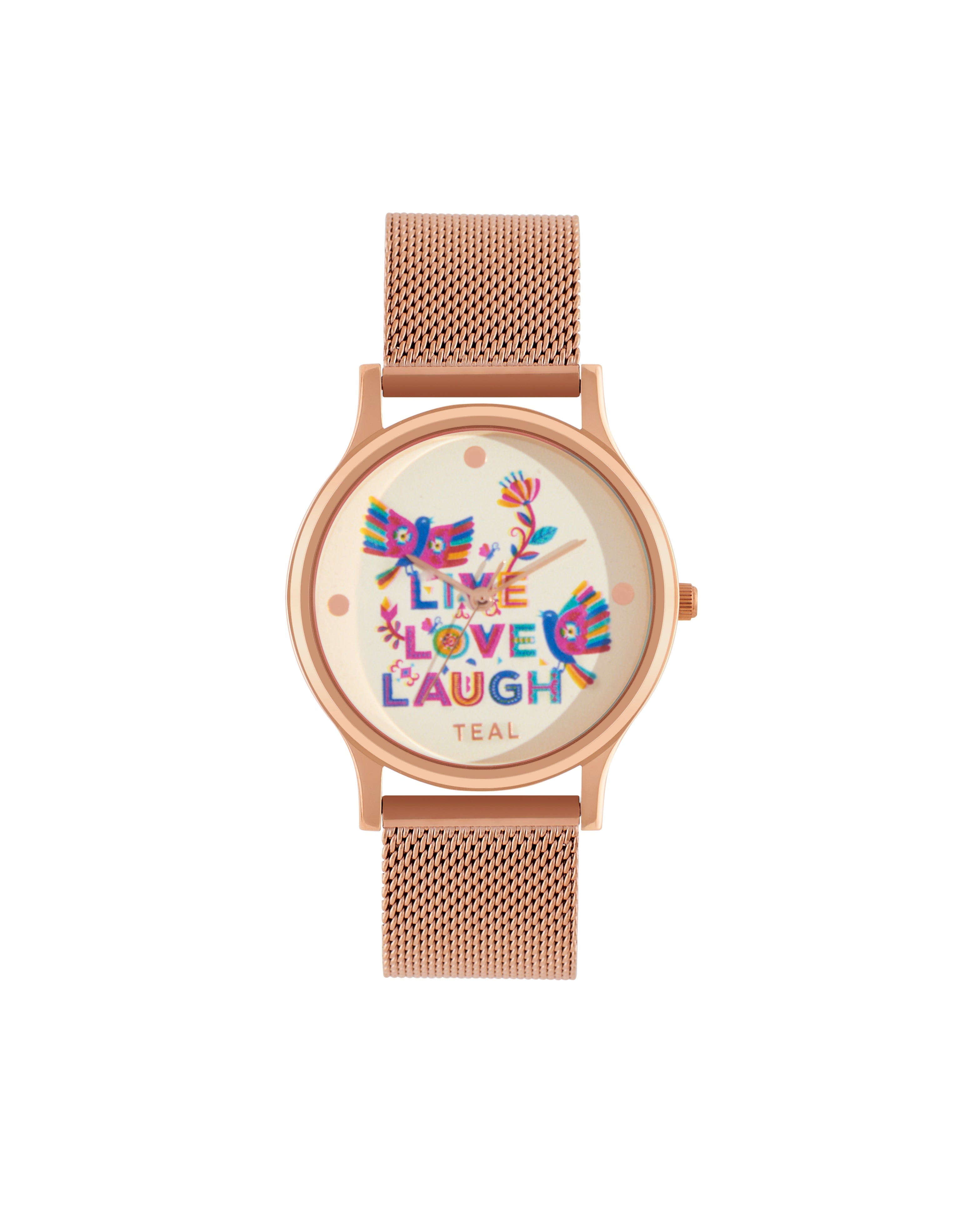 Teal By Chumbak | Live Love Laugh Watch -Metal Mesh Strap