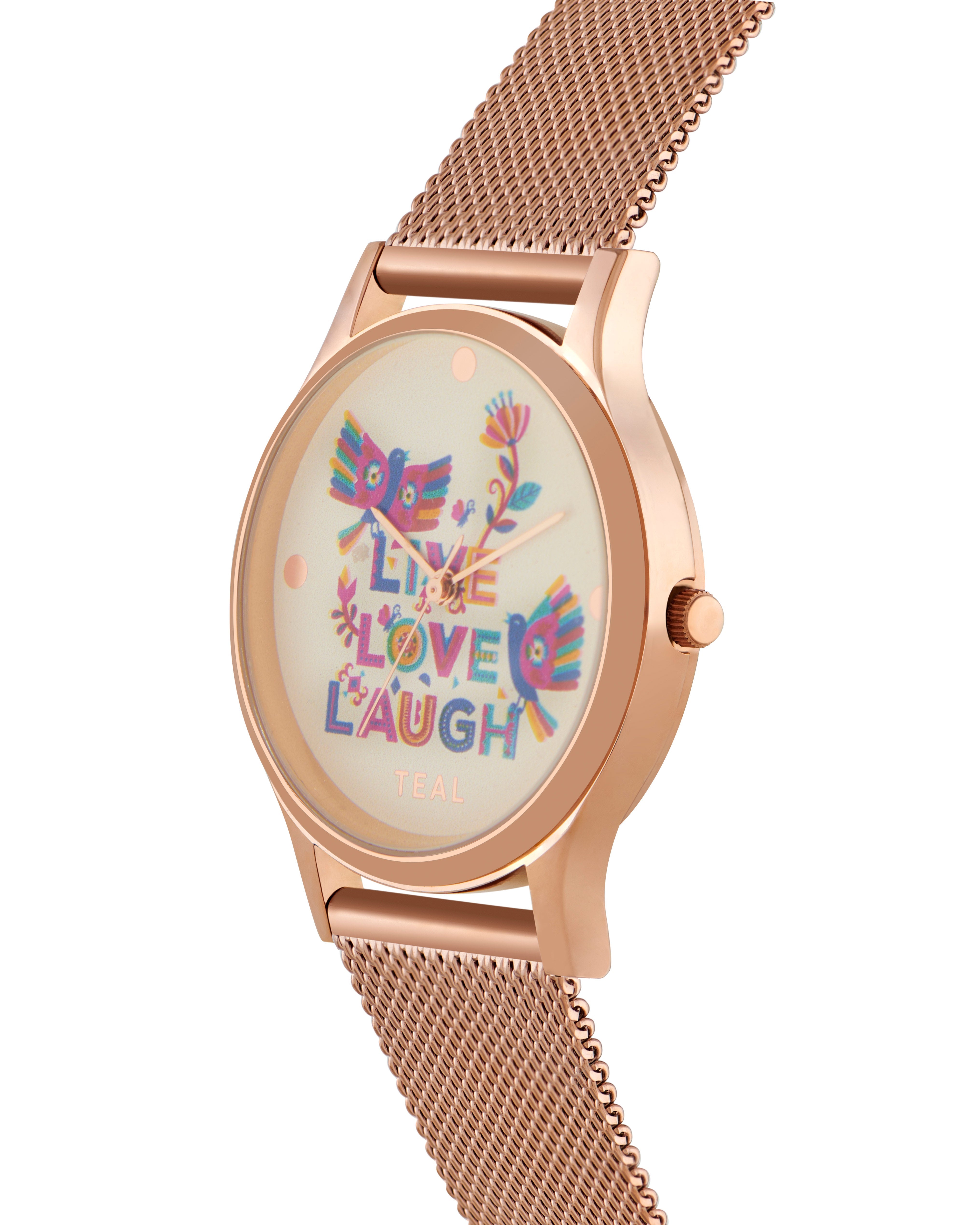 Teal By Chumbak | Live Love Laugh Watch -Metal Mesh Strap