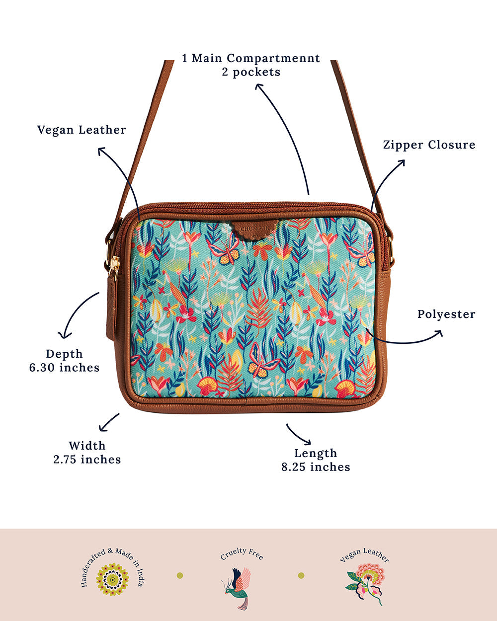 Teal by Chumbak Tokyo Blooms Box Sling Bag