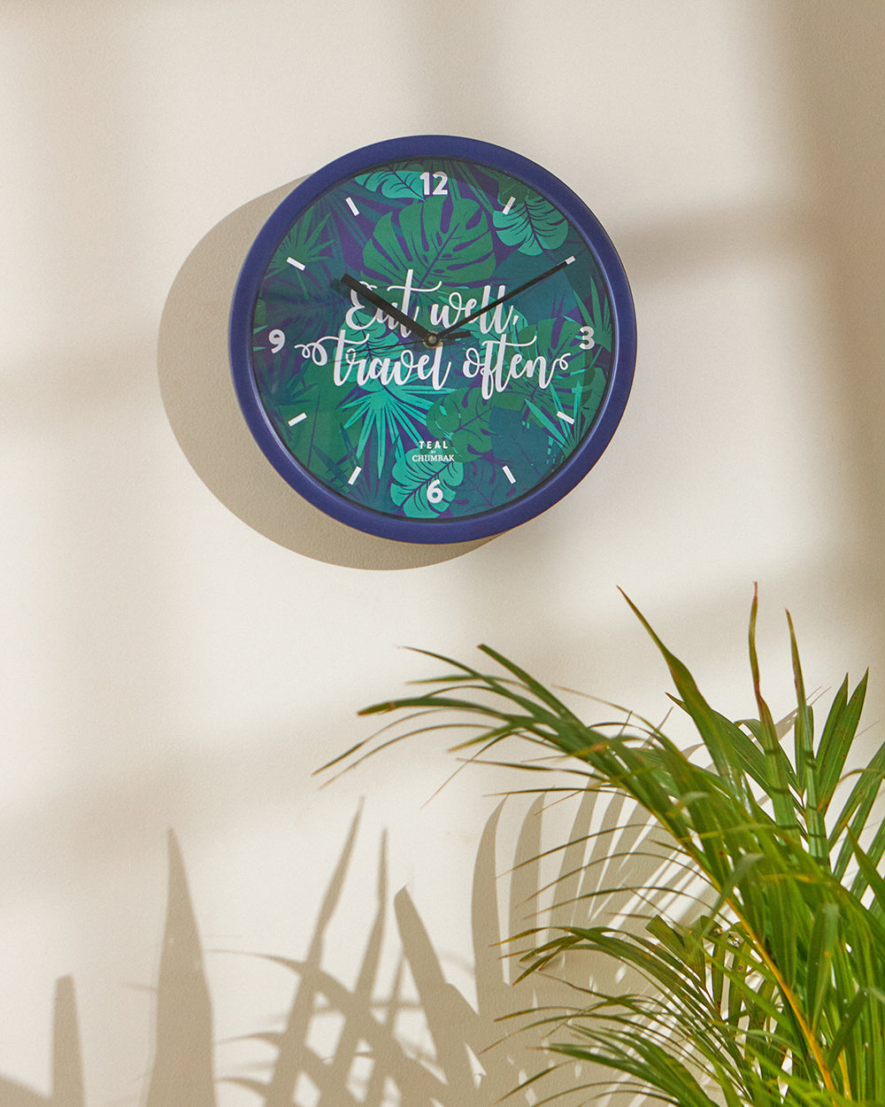 Teal by Chumbak | Eat Well Travel Often Wall Clock | 11 inch