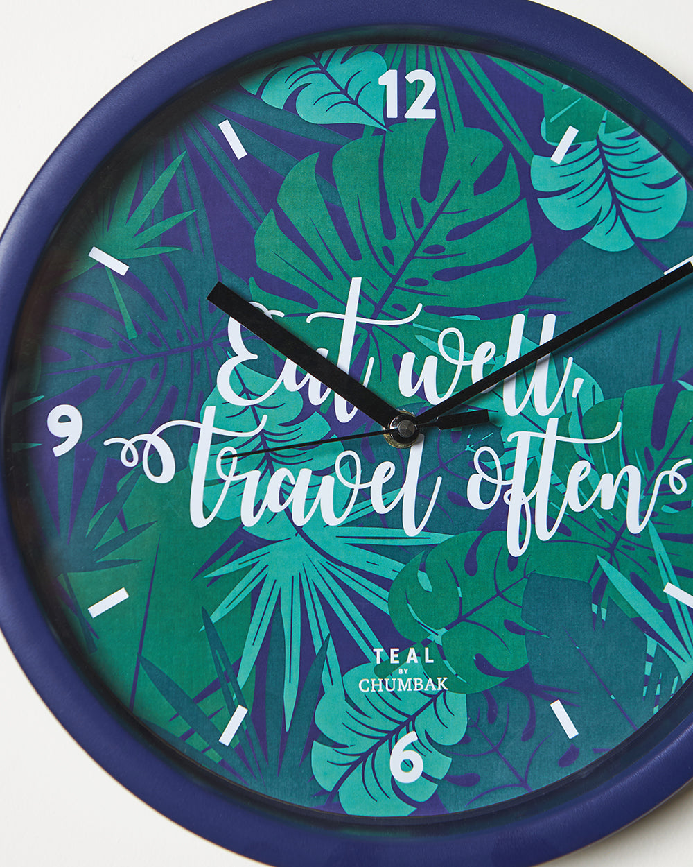 Teal by Chumbak | Eat Well Travel Often Wall Clock | 11 inch