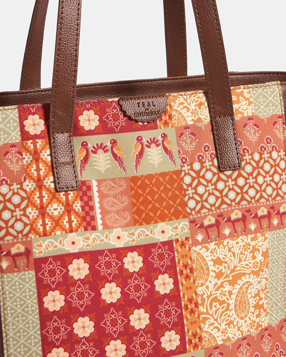 Teal by Chumbak |Terracota Patches & Prints Shopper Tote