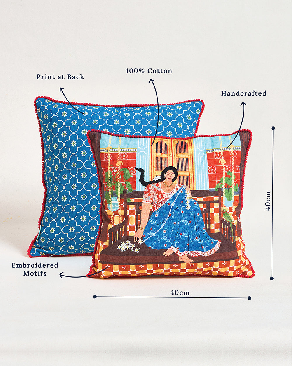 Lady Chettiar Cushion Cover, 16"