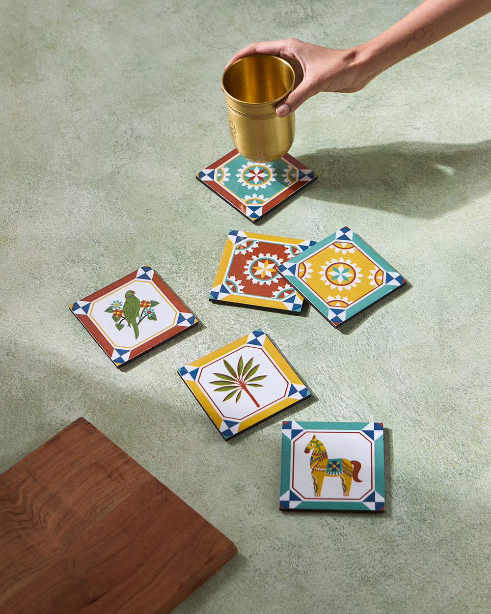 Karaikudi Tiles Coasters,  Set of 6