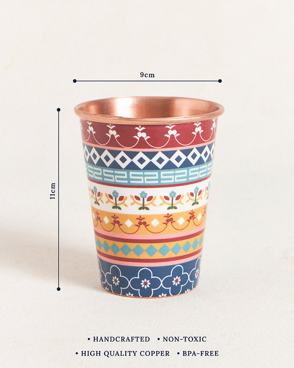 Karaikudi Tiles Copper Tumbler, Large