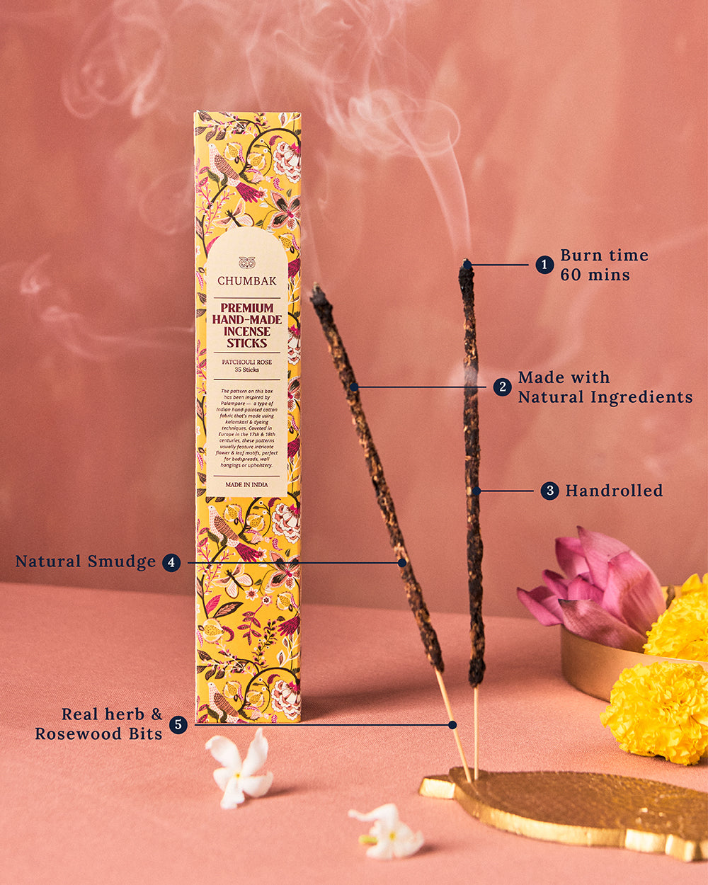 Patchouli Rose Incense Sticks - Pack of 35